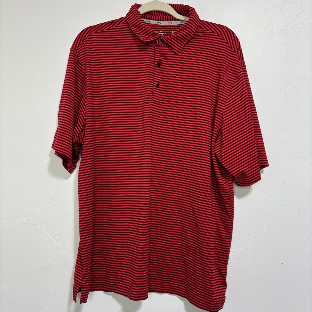 Walter Hagen Men's Golf Polo Striped Red Large Short Sleeve Athletic Activewear
